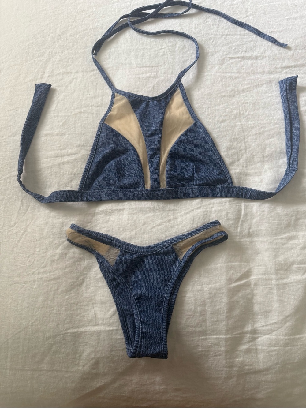 Blue Mesh Panel Bikini Set